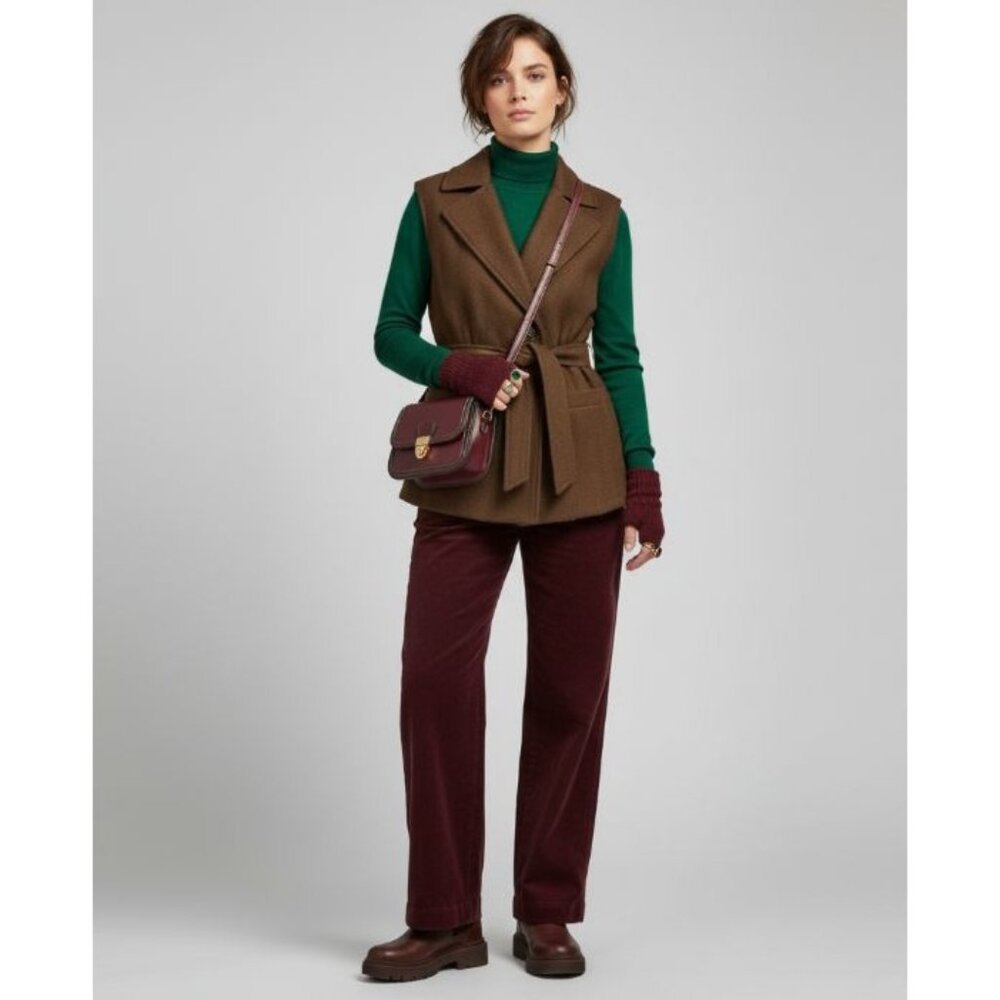 Millard Fillmore Brown Wool Blend Collared Belted Vest Women's Size Medium